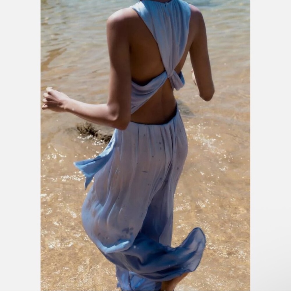 ZARA Elegant Blue Backless Jumpsuit